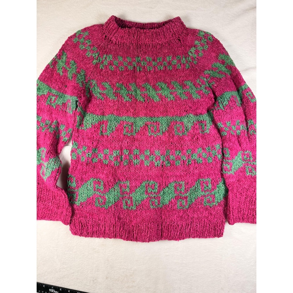 Inca Products Sweater Womens Medium Pink Llama Wool Tribal Chunky Knit Bolivia